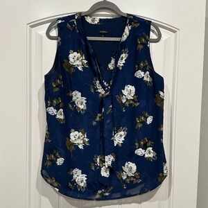 Navy Floral Sleeveless Blouse